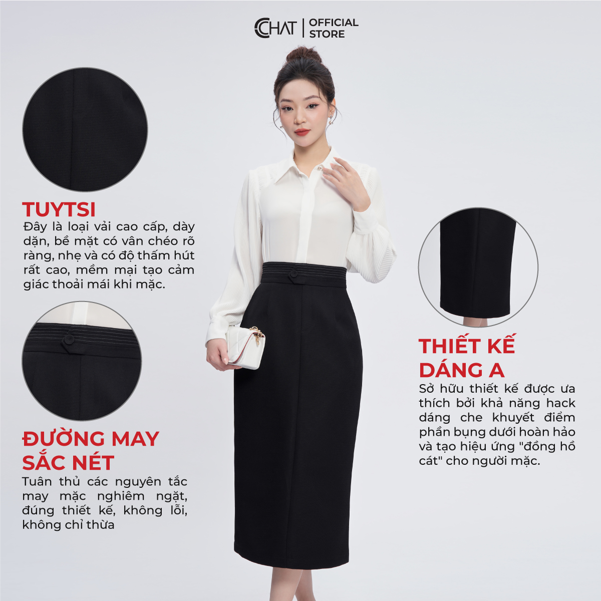 Chân Váy Dáng A Dài Cạp Kiểu Chất Tuytsi Cao Cấp 53CDS2005AT