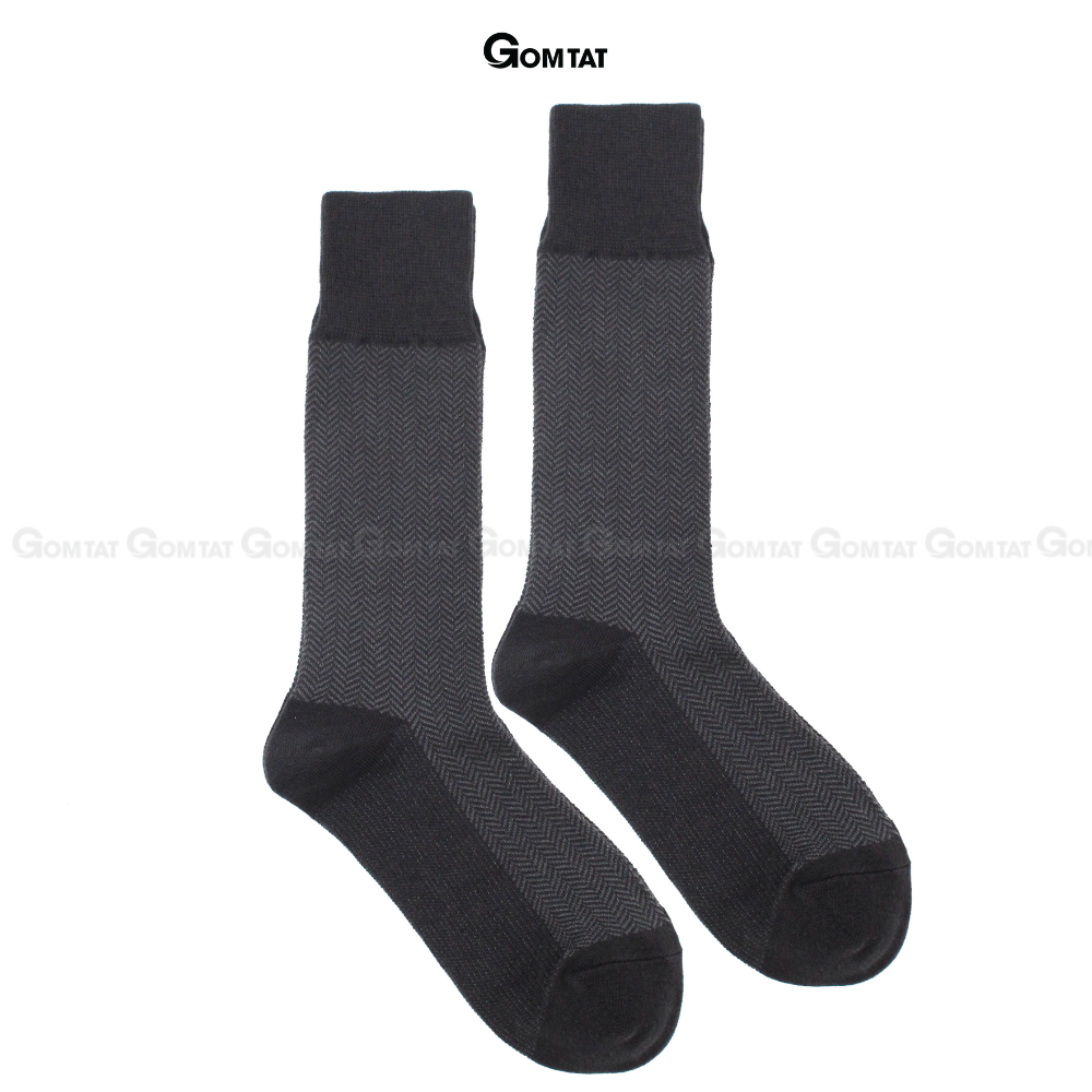 Tất đi giày tây nam cổ cao 25cm họa tiết sọc xương cá, vớ nam công sở chất liệu cotton cao cấp – GOM-MIX14-1DOI – 1 ĐÔI XÁM