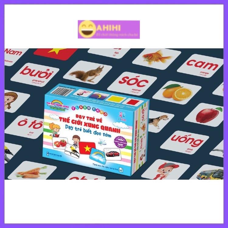 Đồ chơi Bộ thẻ học thông minh flash card khổ A5 ,bộ thẻ dạy bé nhận biết thế giới xung quanh loại 15*21cm không thấm nước Ahihi