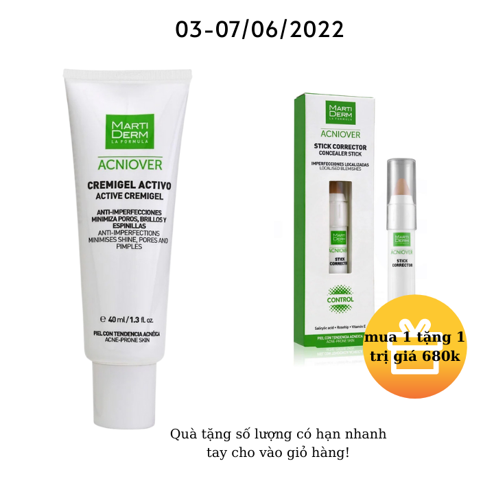 Kem dưỡng giảm nhờn, mụn &amp;amp; se lỗ chân lông MartiDerm Acniover Cremigel 40ml