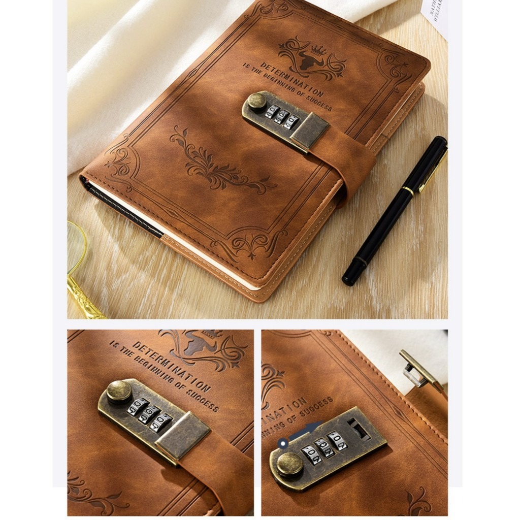 Sổ tay có khoá mật khẩu 200 Trang A5 Retro bìa da PU cao cấp Sách Nhật Ký Văn Phòng Phẩm Notebook