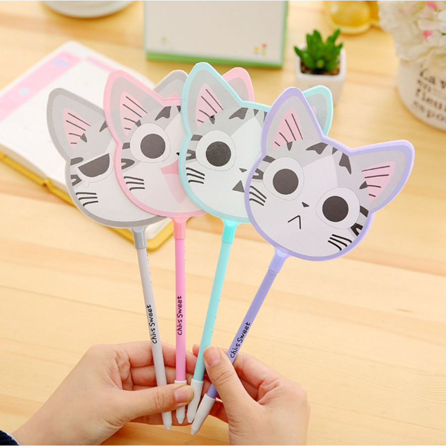 Bút Bi Quạt Mát Mèo Dễ Thương - Bút Bi Nước Văn Phòng Mực Đen