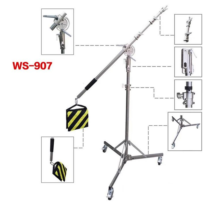 CHÂN ĐÈN BOOM INOX WS-907 KÈM BÁNH XE