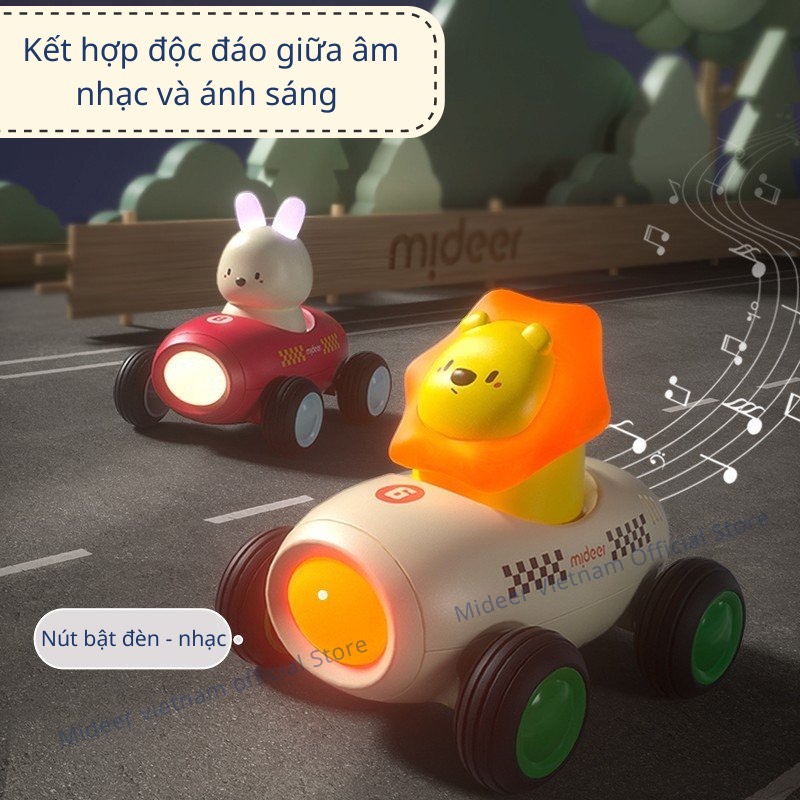 Đồ chơi xe ô tô có nhạc và đèn chạy bánh đà kèm sẵn pin Mideer Inertia Music Car, đò chơi cho bé 1 2 3 tuổi