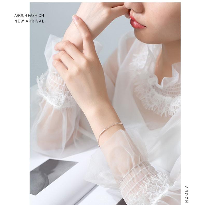 Vòng tay nữ bạc ý s925 thanh bạc so le sáng bóng siêu sang chảnh S3260 - AROCH Jewelry