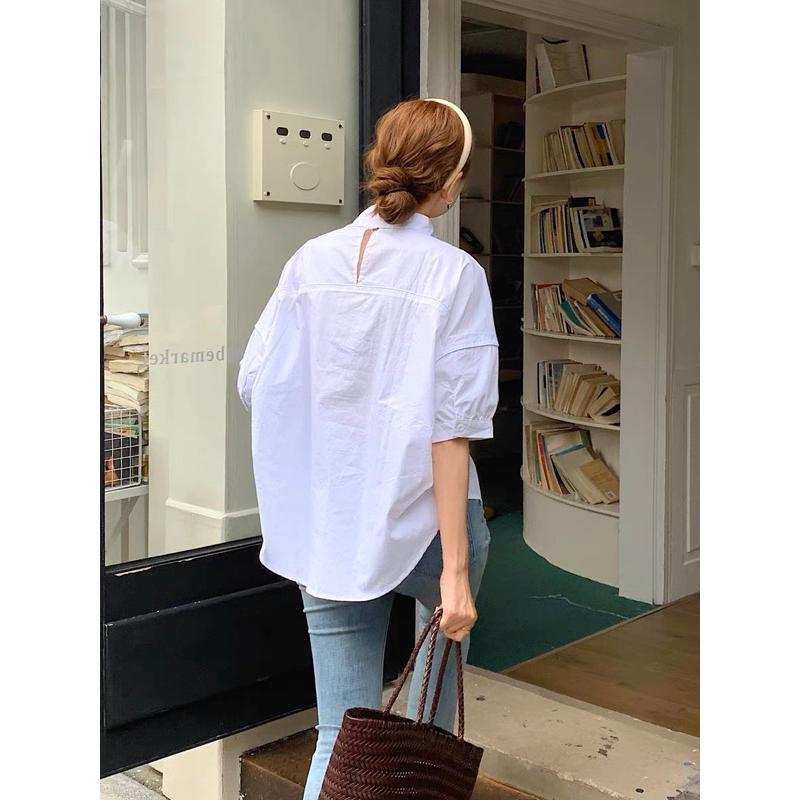 Chen.room Áo sơ mi sọc xanh Shyn shirt tay phồng vạt bầu form dáng hàn quốc, áo xinh nhà Chen