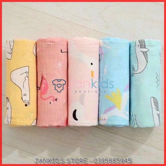 Khăn tắm sợi tre muslin swaddle 2 lớp kích thước 120x120cm, khăn tắm cuộn siêu thấm siêu mềm