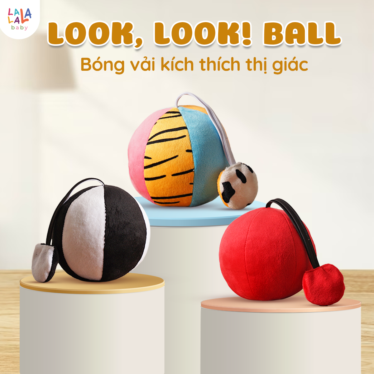 Đồ Chơi Bóng Vải Xúc Xắc Vui Nhộn Kích Thích Thị Giác Cho Trẻ Sơ Sinh Look, Look! Ball - Lalala Baby