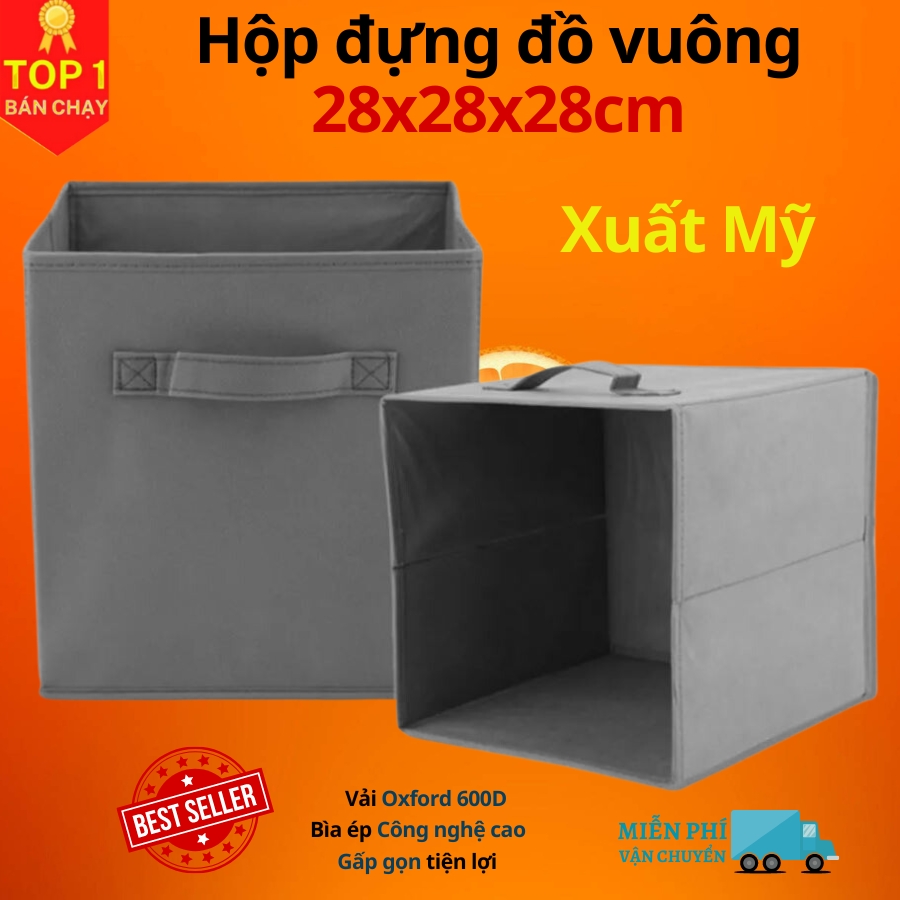 Bộ 2 Hộp Vải Đựng Đồ Đa Năng TD4 Gấp Gọn Cao Cấp, Túi Vải Thụy Điển Kích Thước 28x28x28cm Sang Trọng Không Nắp miDoctor