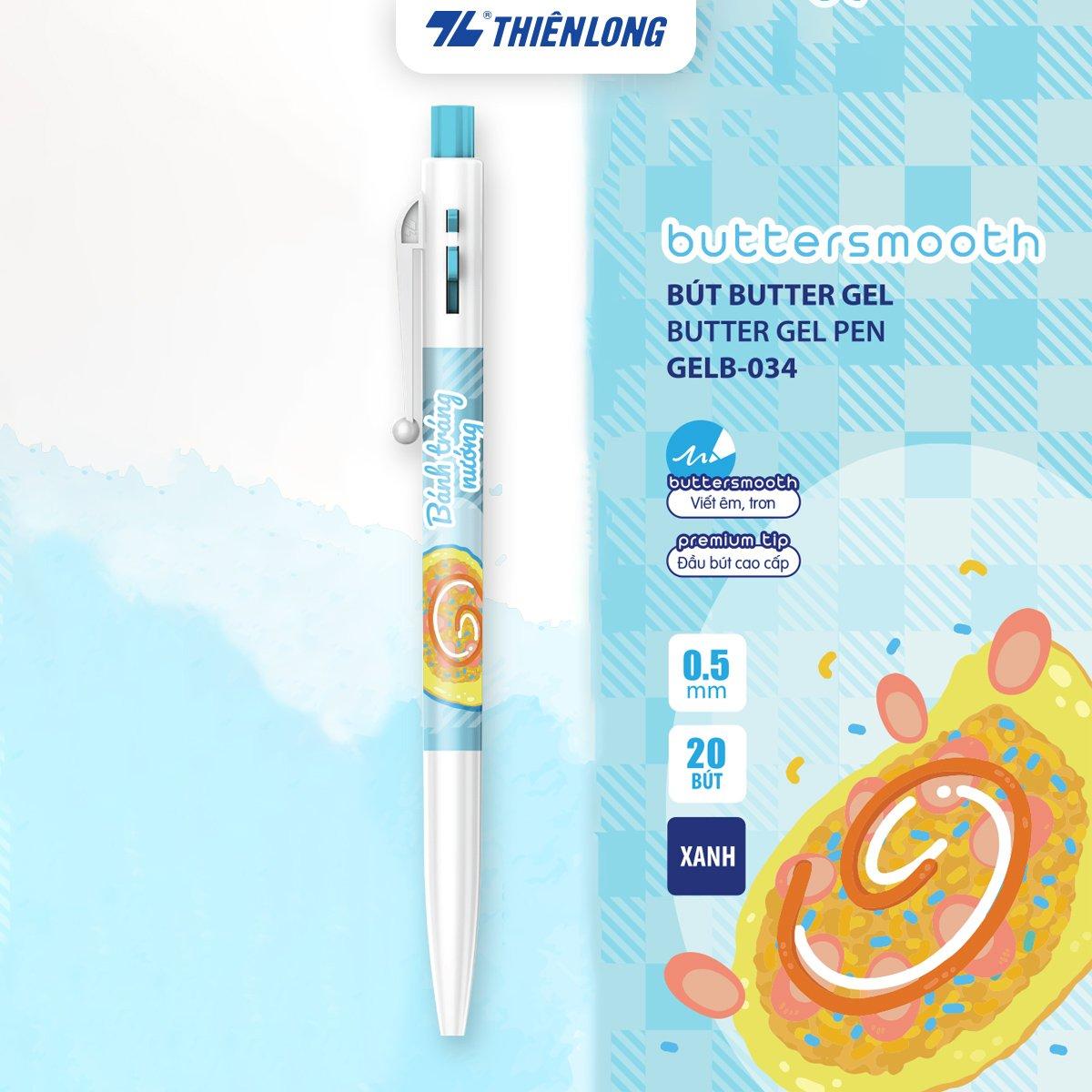 Combo 5/10/20 Bút gel B - Buttersmooth Gel Thiên Long GELB-034 - Premium Tip viết êm, trơn - Mực Xanh