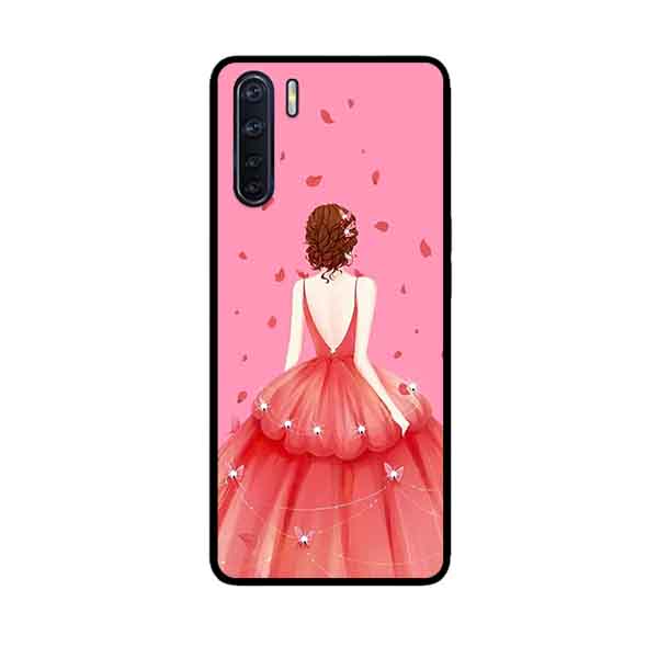 Ốp Lưng in cho Oppo A91 Mẫu Cô Gái Váy Hồng Nền Hồng - Hàng Chính Hãng