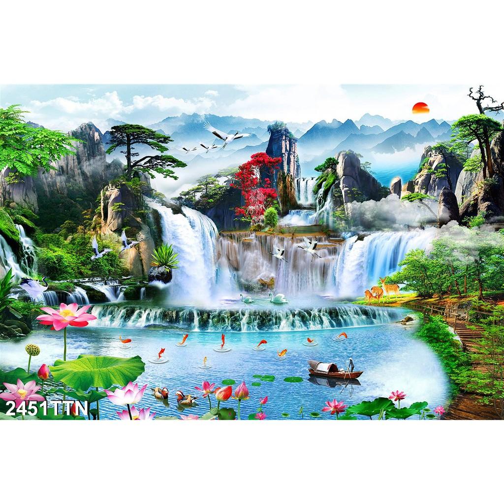 TRANH DÁN TƯỜNG 3D SƠN THUỶ HỮU TÌNH THÁC NƯỚC ĐẸP NHIỀU MẪU - TRANH NON NƯỚC HỮU TÌNH