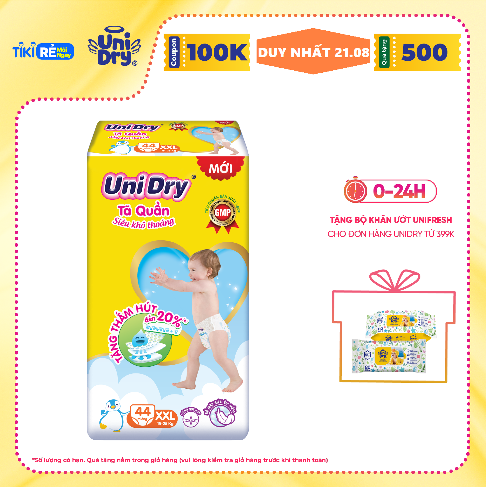 Tã Quần Em Bé Siêu Khô Thoáng Unidry Size XXL44
