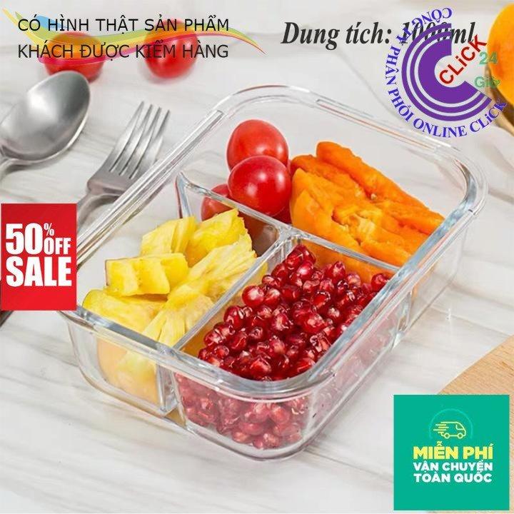 Hộp Cơm Văn Phòng Thủy Tinh 3 Ngăn Chịu Nhiệt Sang Trọng - Hàng Cao Cấp