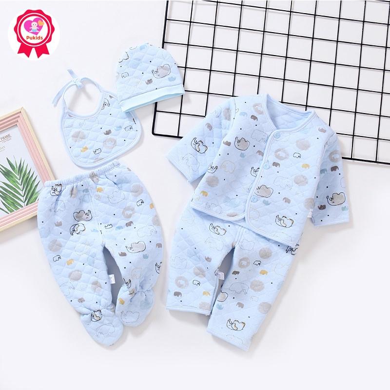 Combo 5 món đồ trần bông 3 lớp cho bé sơ sinh 0-3 tháng, hàng Quảng Châu cao cấp _ SET01