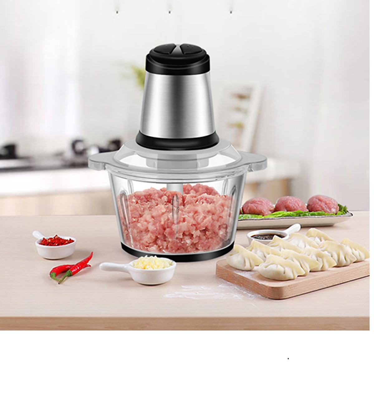 Máy Xay Thịt Cá Đa Năng Cối Inox 304 4 Lưỡi Cao Cấp, Công suất 250W - Nghiền Tỏi Ớt Rau Củ - Hàng chính hãng