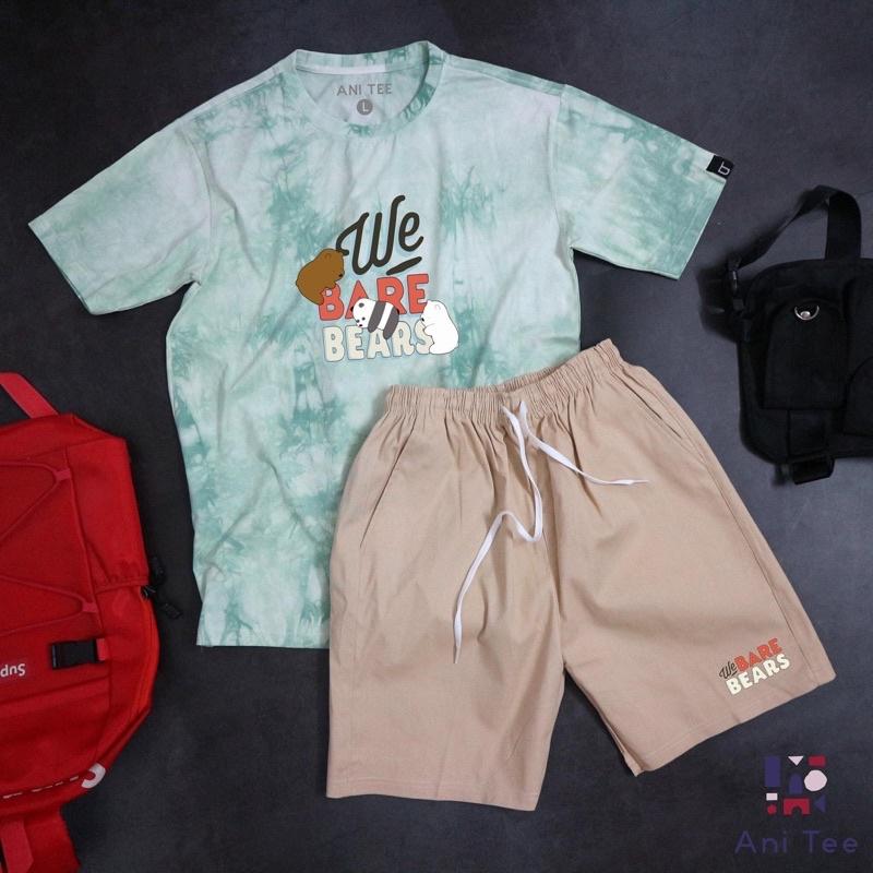 Combo Áo Loang Thun WBB Cotton 100% + Quần Short Kaki Unisex Form Rộng