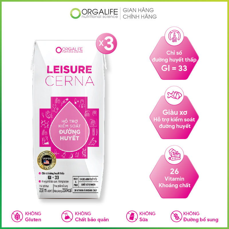 Thực phẩm dinh dưỡng Leisure Cerna lốc 3 hộp - hỗ trợ kiểm soát, ổn định đường huyết cho người tiểu đường