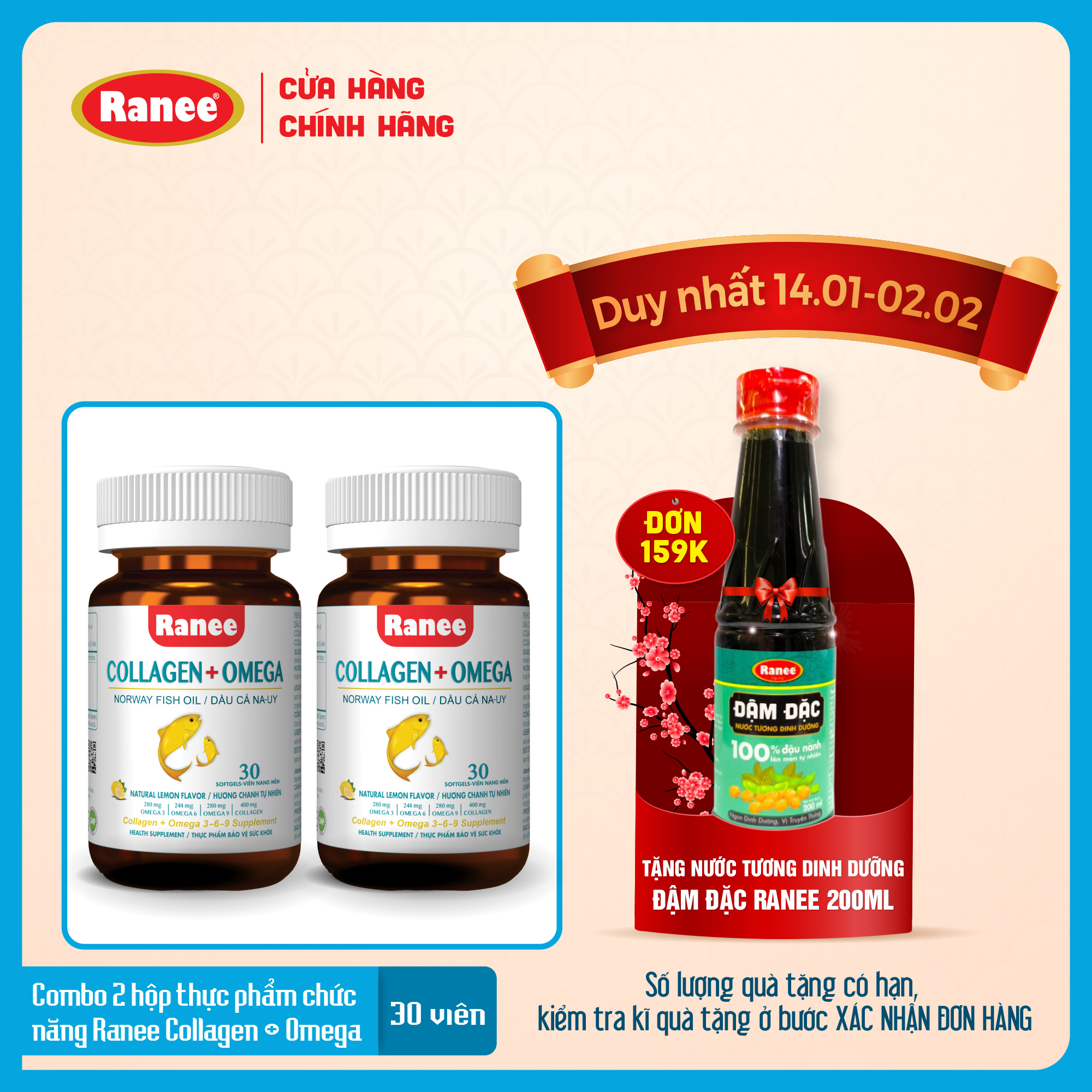 Combo 2 hộp Viên Nang Ranee Collagen + Omega