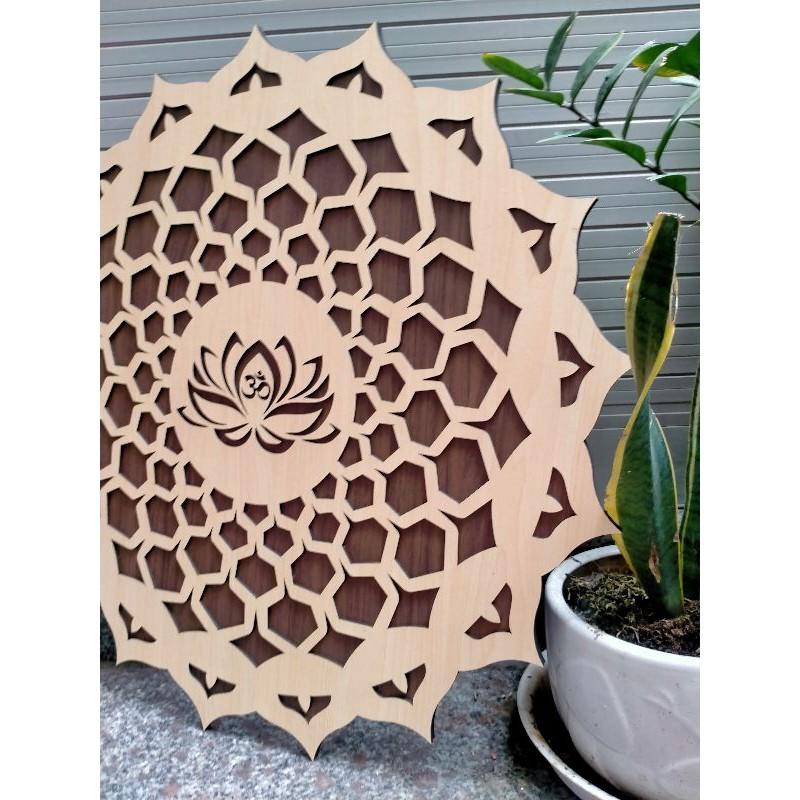 Tranh bằng Gỗ MDF phòng khách Tranh Gỗ Decor Hoa Mandala Chữ Om Treo Tường Phòng Thiền , Yoga 55cm