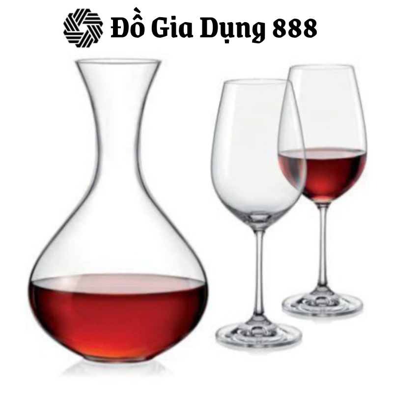 Bộ 6 Ly Kèm 1 Bình Thở Bohemia Viola, Bộ Bình Ly Cao Cấp Dùng Uống Vang, Kiểu Dáng Tinh Tế, Sang Trọng, Nhập Đức