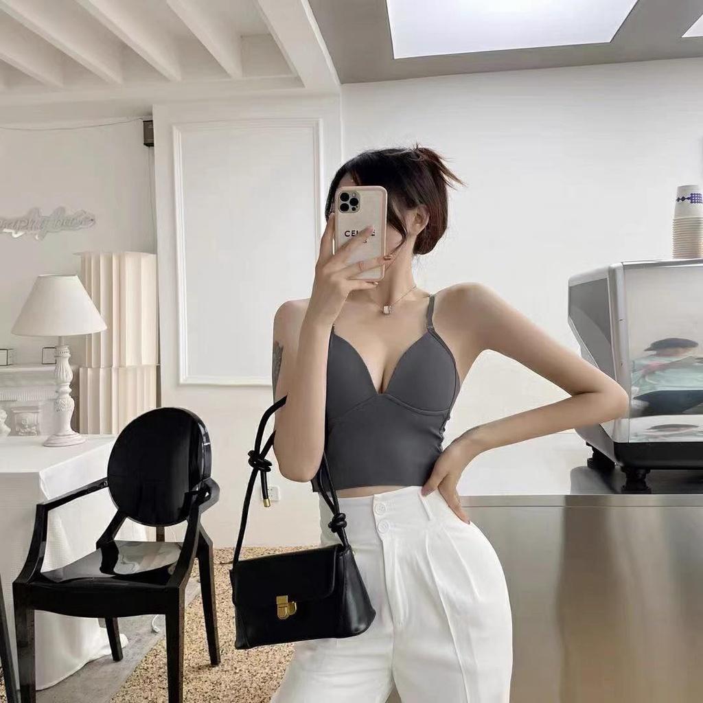 M47. Áo bra su trơn, áo 2 dây croptop kiểu nữ đẹp sang chảnh 2022 có sẵn mút ngực