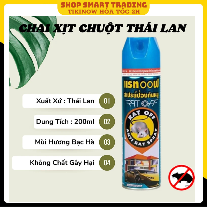 Chai Xịt Đuổi Chuột Rat Off - Anti Rat Spray Thái Lan 200ml Tặng kèm móc khóa (Mẫu Ngẫu nhiên)