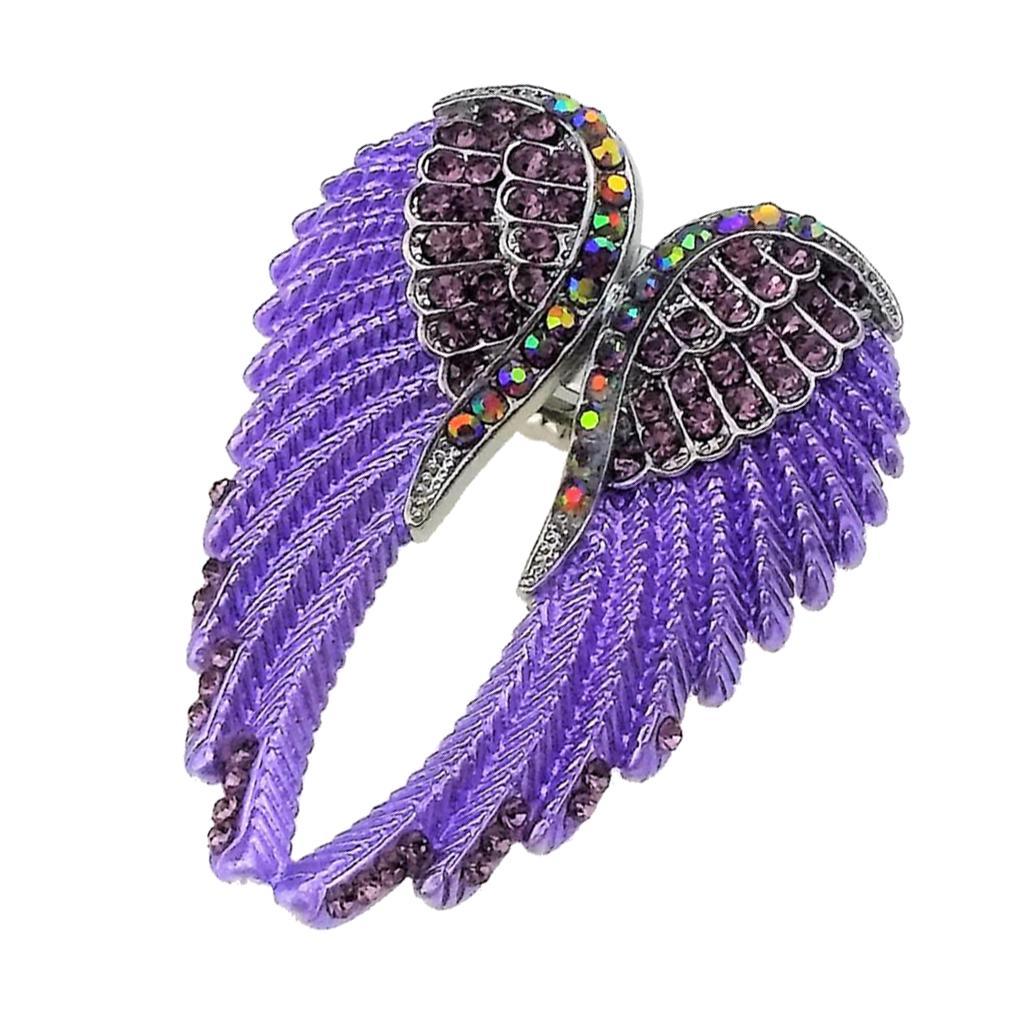 Punk Rock Angel Wing Ring Crystal Rhinestone Stretch Ring Biker Purple