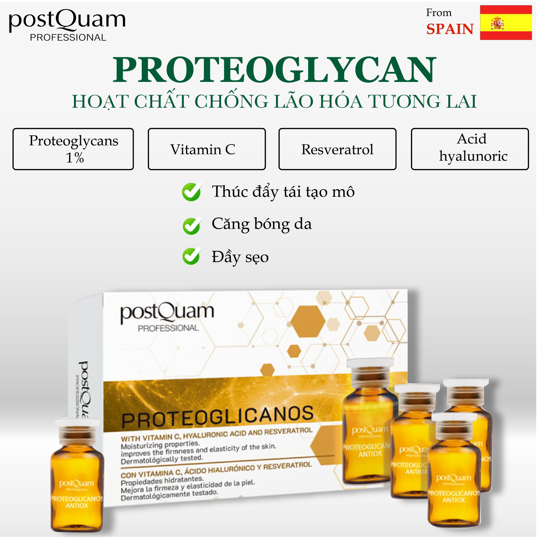 postQuam - Huyết Thanh Ma Trận Ngoại Bào Proteoglycan  - Vita C – Resveratrol (10x2ml)