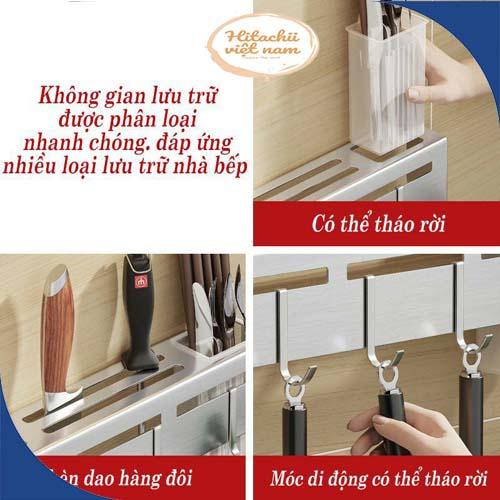 Giá Cài Dao Kéo Treo Tường Nhà Bếp Có Móc Treo Đồ Không Cần Khoan Vít Bằng Kim Loại Phủ Sơn Tĩnh Điện, Kệ Nhà Bêp