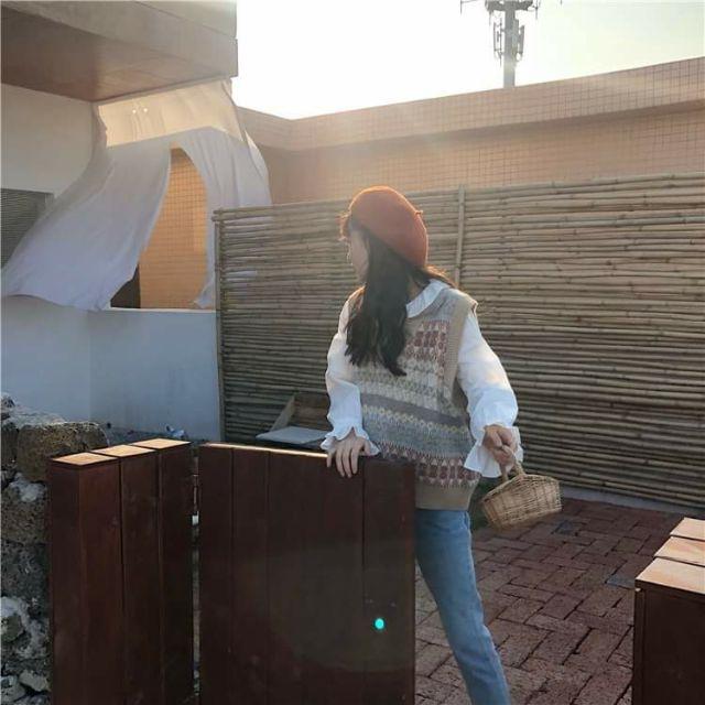 Áo gilê len thu đông retro ulzzang
