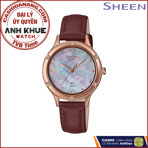 Đồng hồ nữ dây da Casio Sheen chính hãng SHE-4546PGL-6AUDF (30mm)