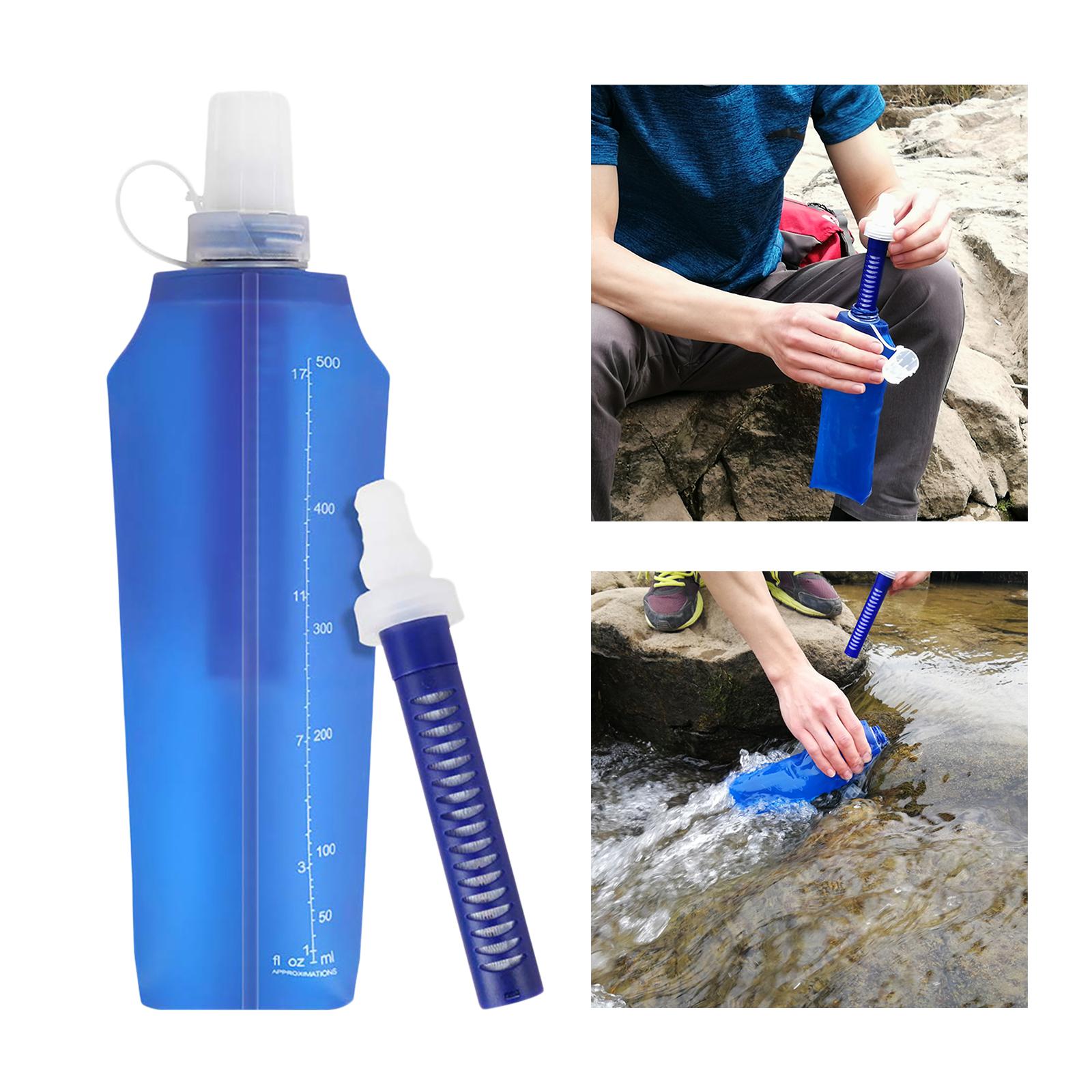 Collapsible Water Bottle with Filter Straw Water Bag for Camping Backpacking