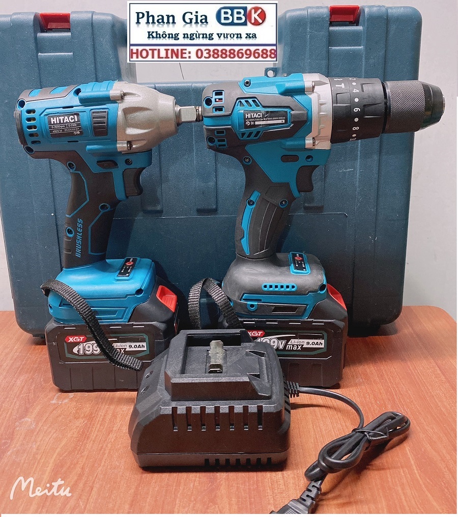 Bộ Combo 2 Máy Gồm Máy Khoan Pin Và Máy Siết Bulong 199V 2 Pin 15 Cell - Bảo Hành 12 Tháng