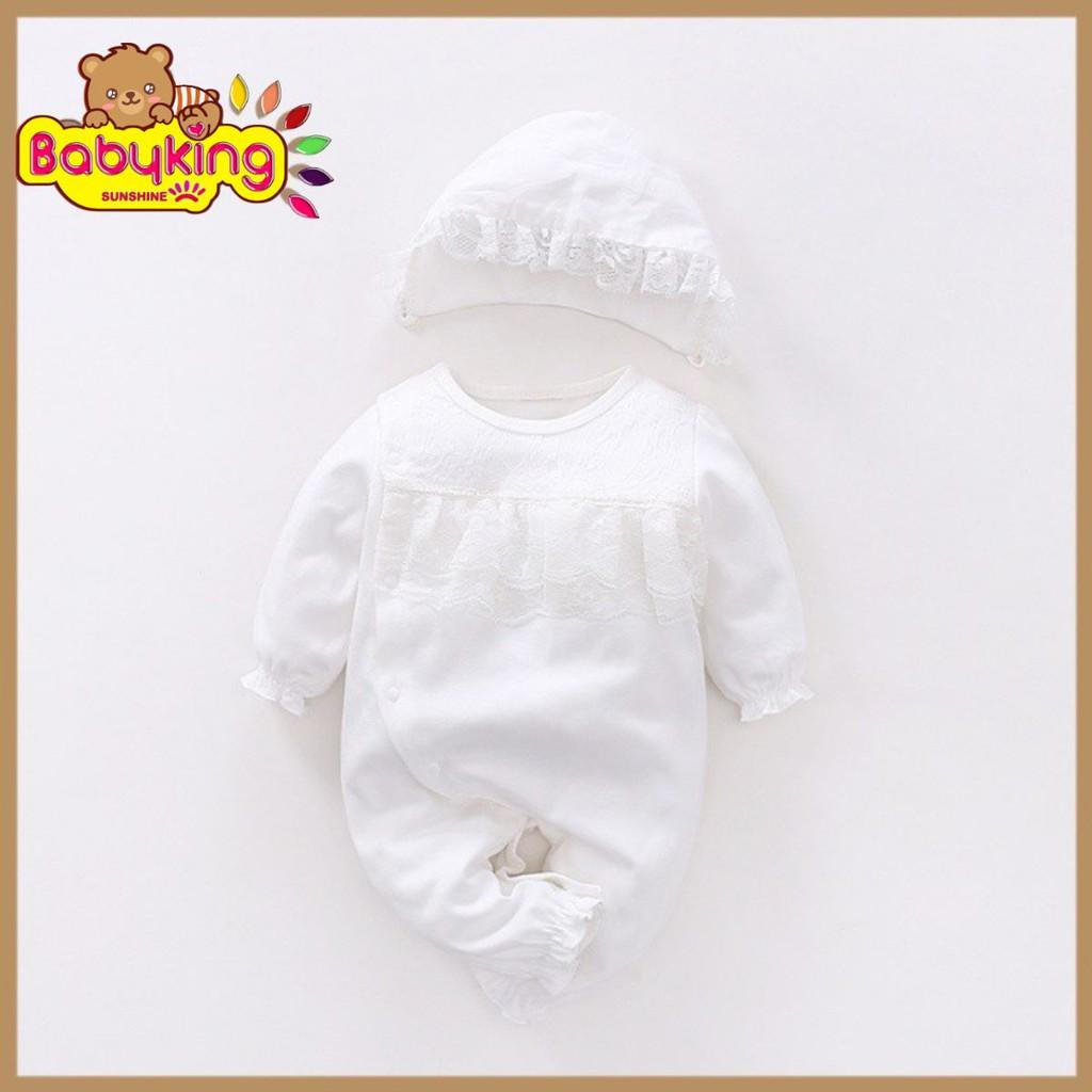 BodySuit,áo liền quần dễ thương dài tay cho bé gái màu trắng cá tính ,cotton 100%, thương hiệu Aiueo Nhật Bản.