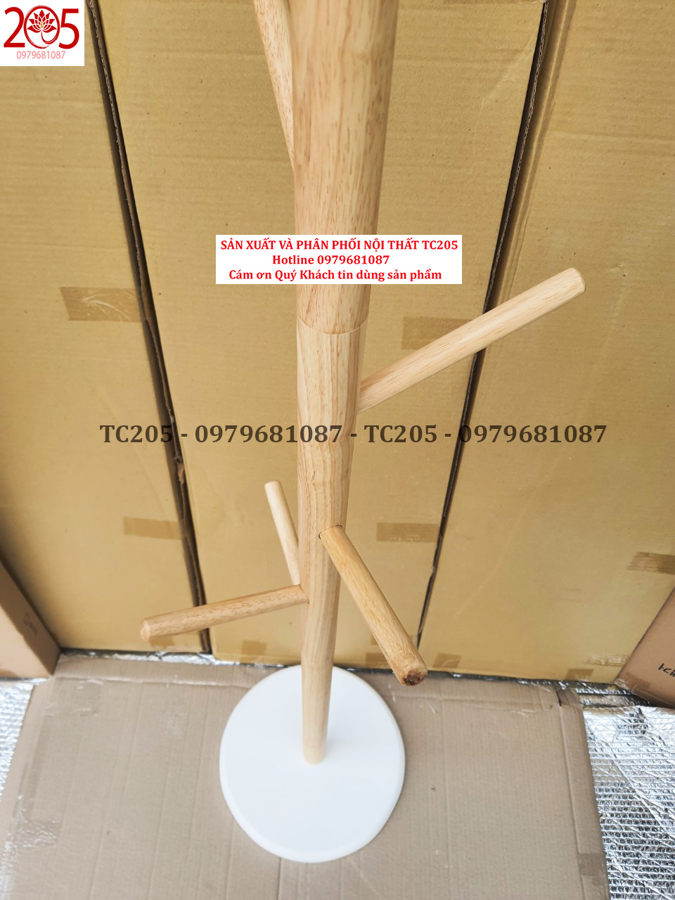 TC205 - CÂY TREO QUẦN ÁO MÂM TRÒN TRẮNG GỖ CAO SU 8 NHÁNH - NỘI THẤT TC205 - PHÂN PHỐI SỈ 0979681087