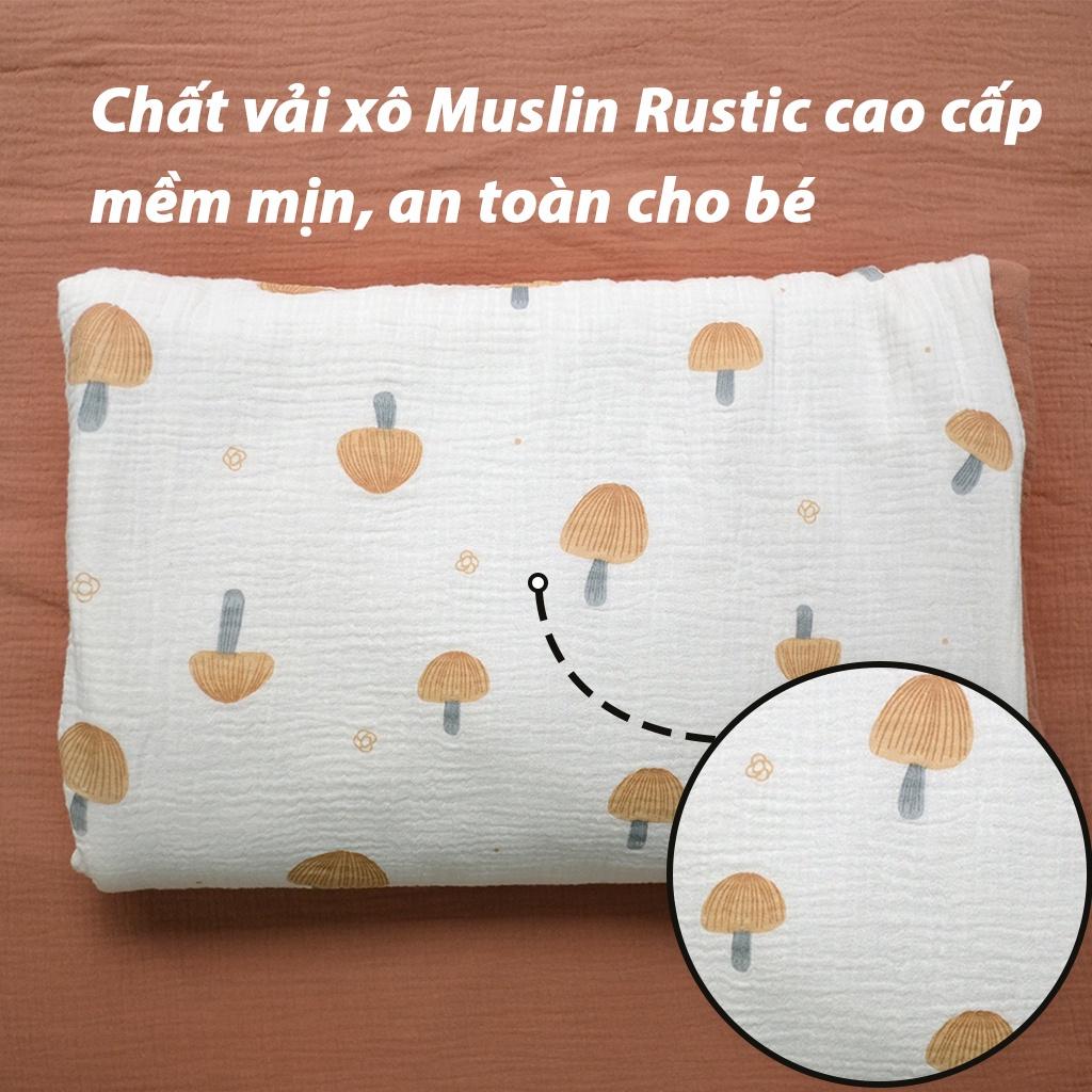 Bộ chăn gối đi học Runa Kids vải Muslin Rustic chần bông cao cấp siêu nhẹ ấm áp an toàn cho da bé