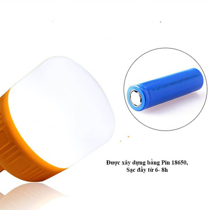 Bóng đèn Led sạc tích điện 150W siêu sáng sử dụng 6-8h, đèn Led trụ Bulb sạc pin 18650 có móc treo