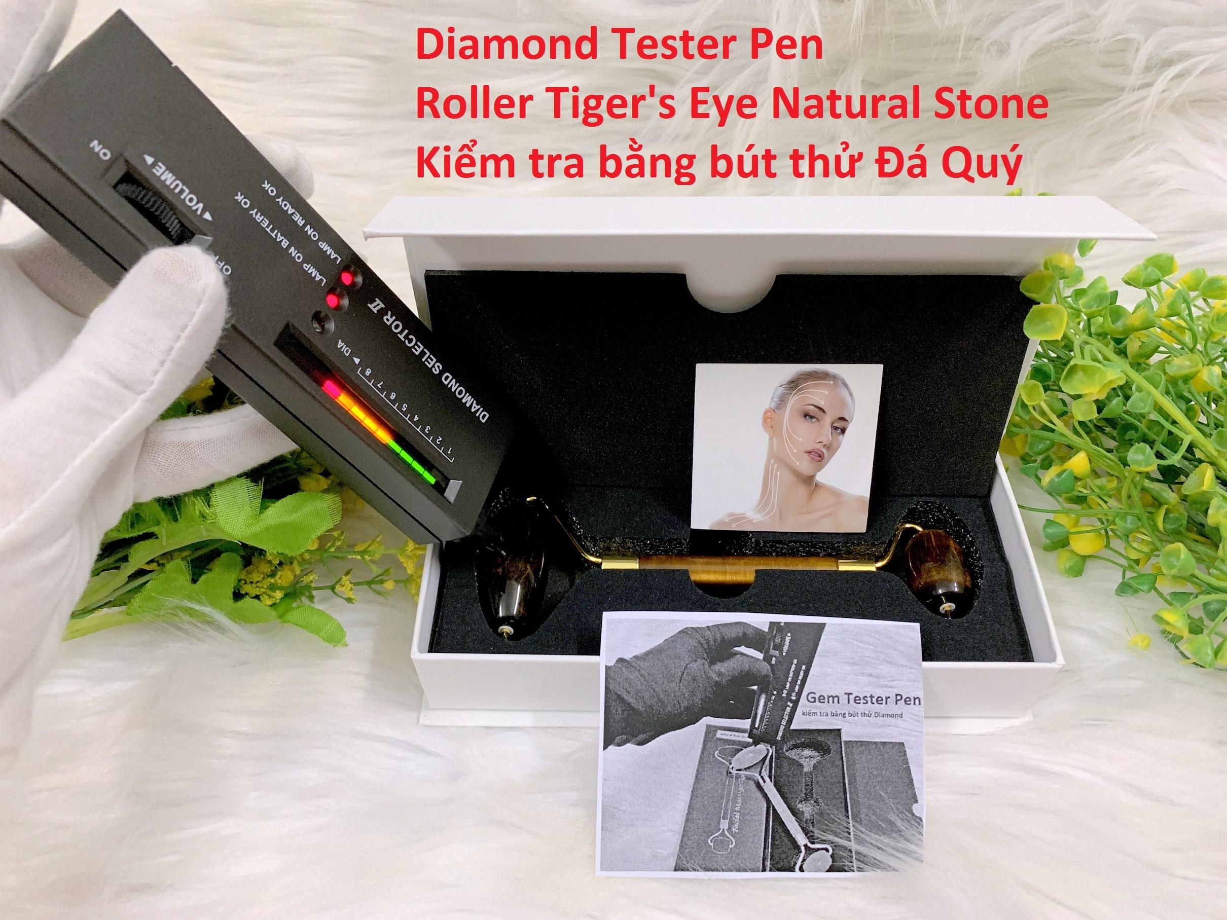 Thanh lăn massage mặt bằng đá tự nhiên Mắt Hô Tiger's Eye Stone