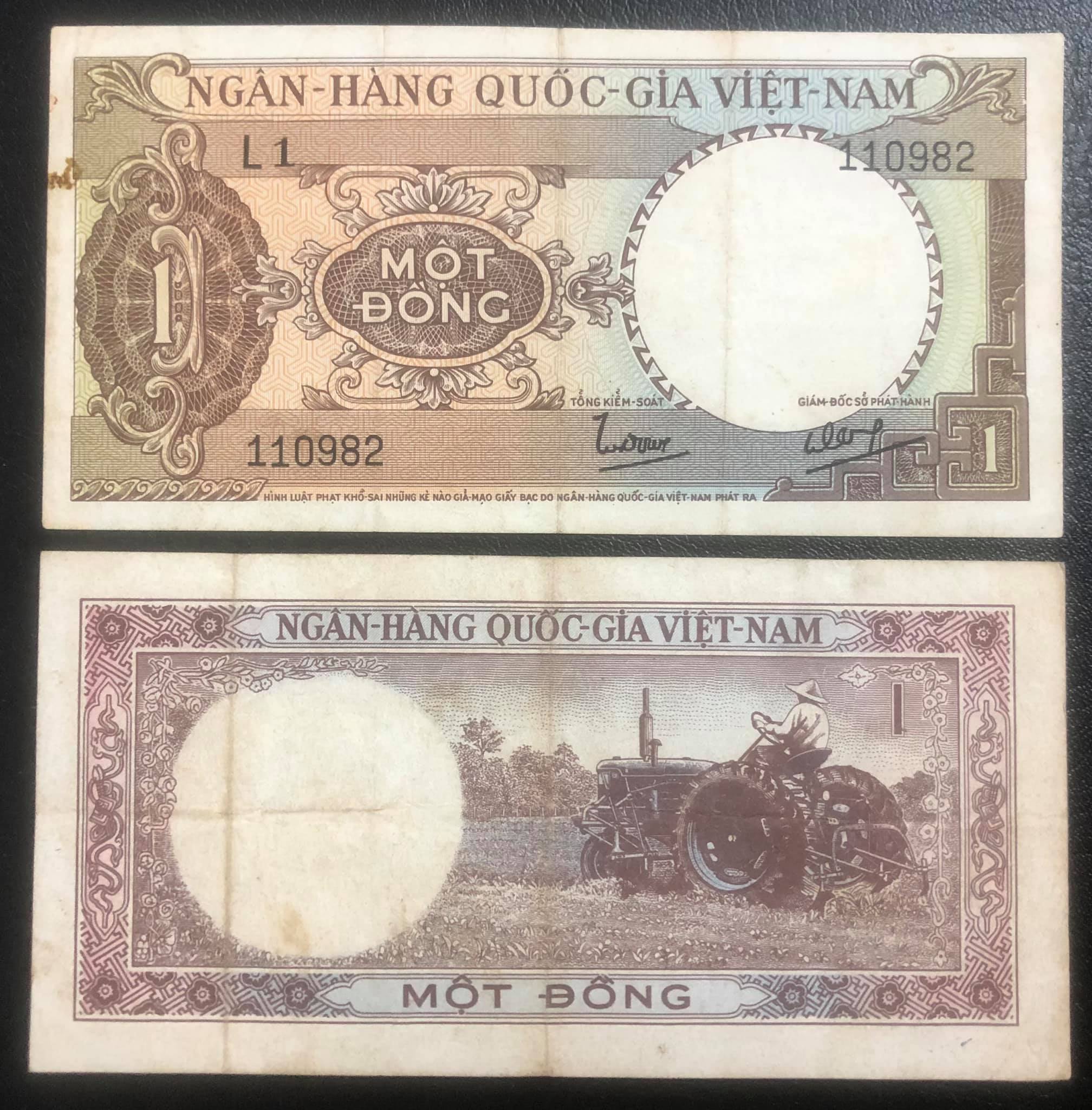 Tiền cổ Việt Nam mệnh giá 1 đồng hình mày cày ruộng, tặng kèm bao nilong bảo quản