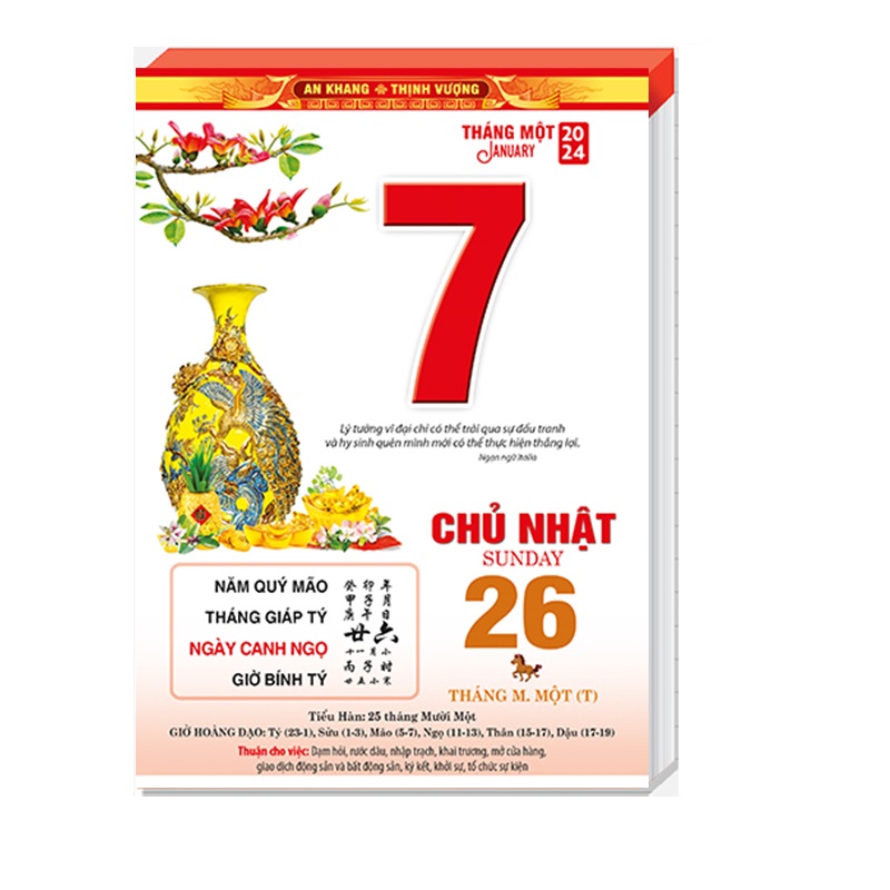 Bloc lịch 2024 - kích thước 14.5cm x 20.5 cm – Bình cổ phong thủy – NH11