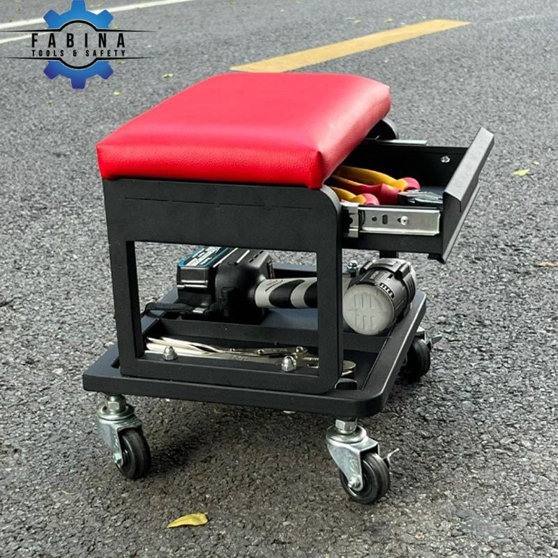 Ghế ngồi sửa chữa xe có ngăn kéo màu đen đệm màu đỏ