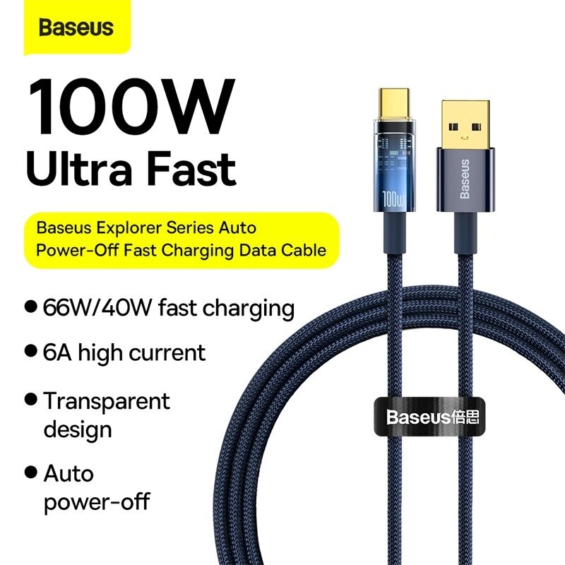 Cáp Sạc Tự Ngắt Siêu Nhanh 100w USB to Type-C Baseus Gen2 Auto Power-Off Có Đèn Led Báo Hiệu - Hàng Chính Hãng