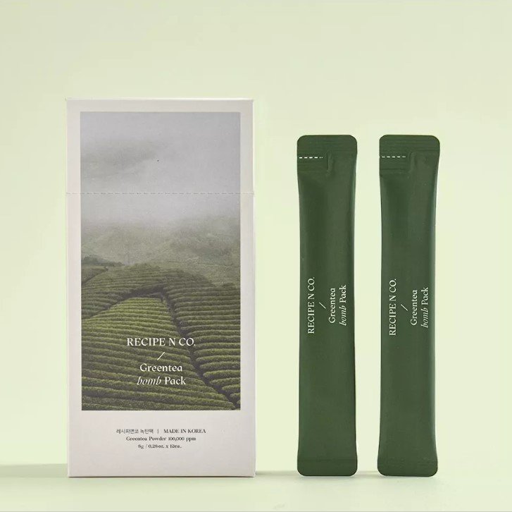 Mặt nạ đất sét trà xanh làm dịu dưỡng trắng da Recipe N Co Greentea Bom.b Pack