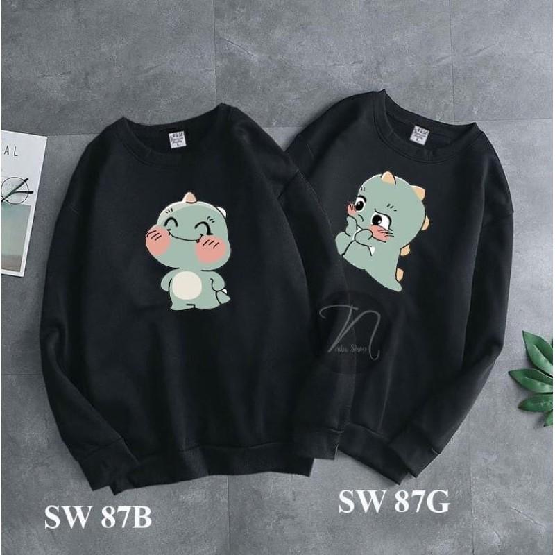 Áo sweater thu đông unisex nam nữ khủng long dễ thương có bigsize vải nỉ bông ngoại cao cấp