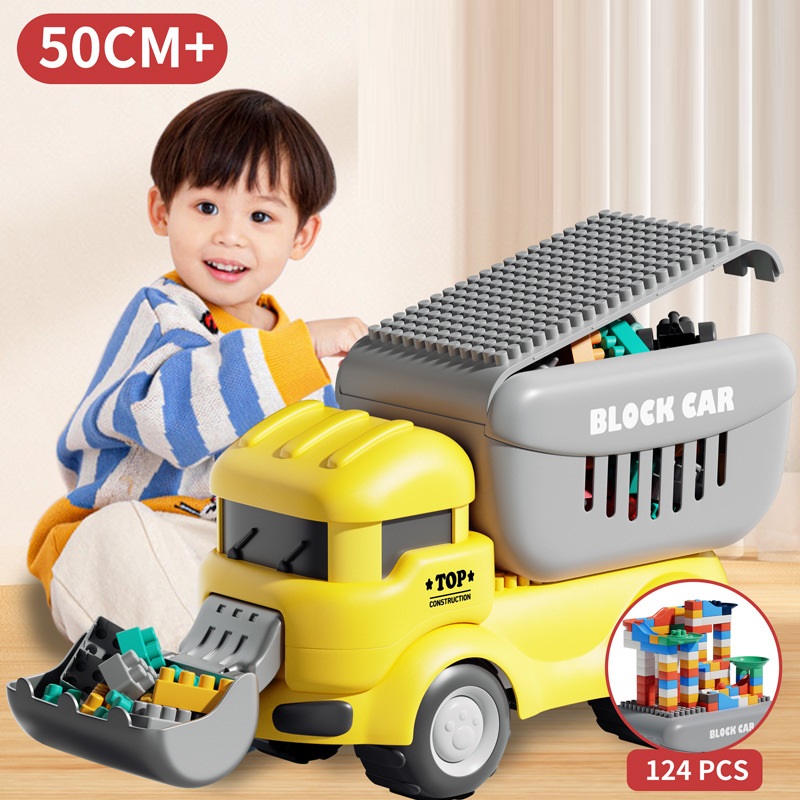 Xe ô tô đồ chơi khủng long vịt máy xúc chở 124 chi tiết lego cho bé trai gái lắp ráp sáng tạo, quà tặng sinh nhật cho bé