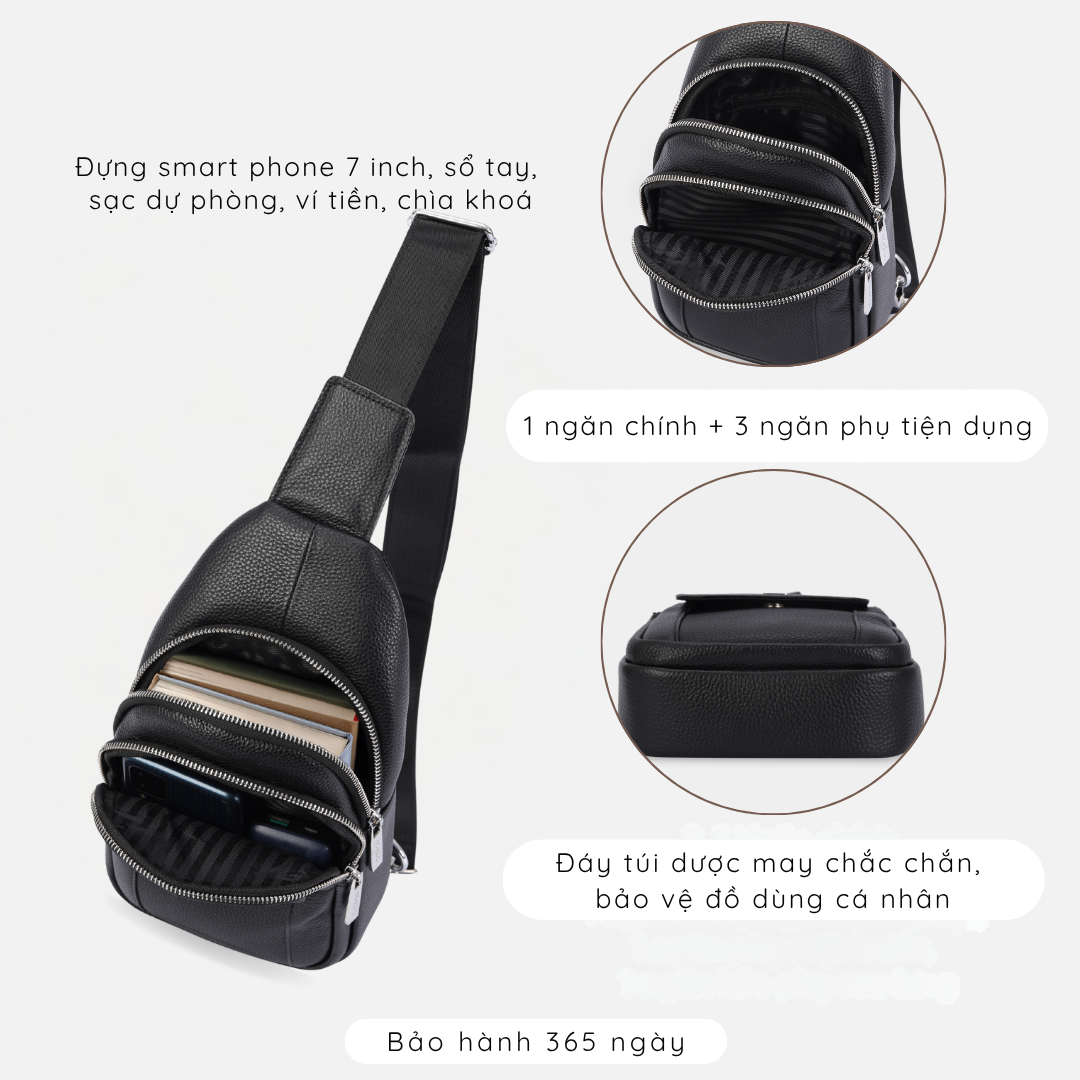 Túi đeo chéo nam, túi đeo trước ngực da thật cao cấp IDIGO MB1 - 7011