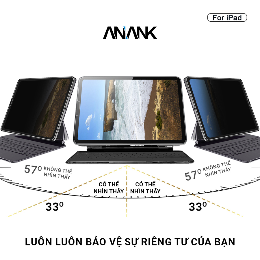 Miếng Dán Màn Hình cho iPad ANANK Chống Nhìn Trộm Privacy Curved 3D FULL GLASS - Hàng Chính Hãng