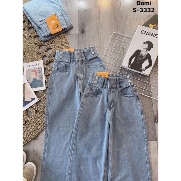 Quần jeans suông - quần bò ống rộng nữ Lê Huy Fashion cạp cao 6 nút cách điệu lưng MS 3332