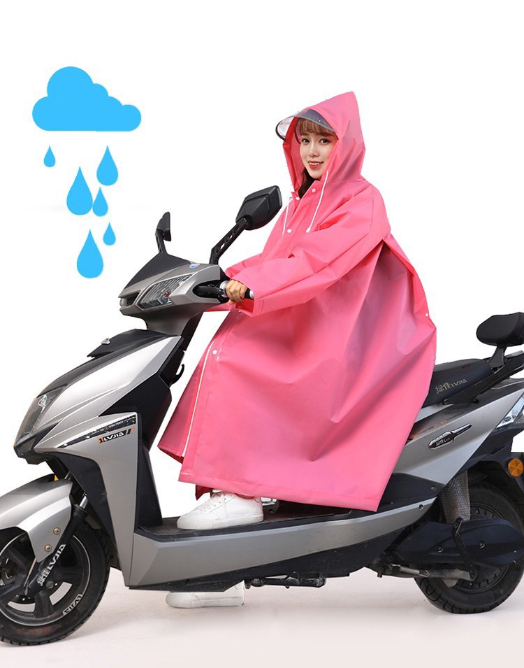 Áo mưa dáng dài phối nút và dây kéo đi mưa tiện dụng